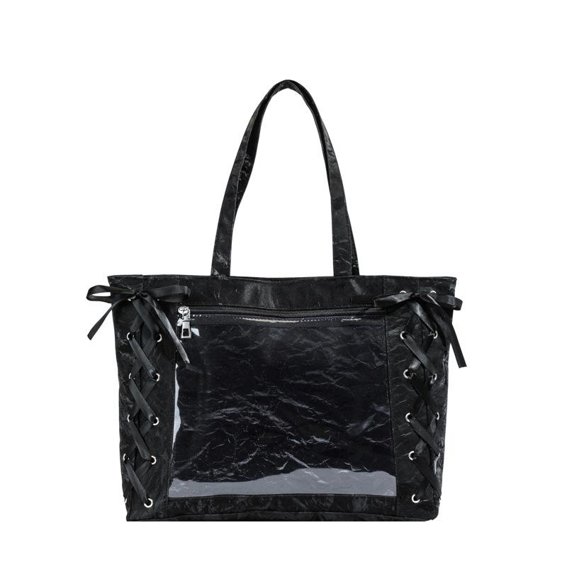 Large capacity bag 2026 new Japanese soft girl ribbon bow portable pain bag transparent shoulder bag