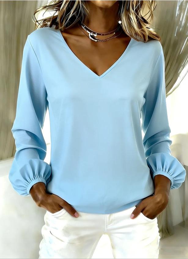 Europe, America, new women's clothing casual loose fashion solid color long-sleeved V-neck pullover