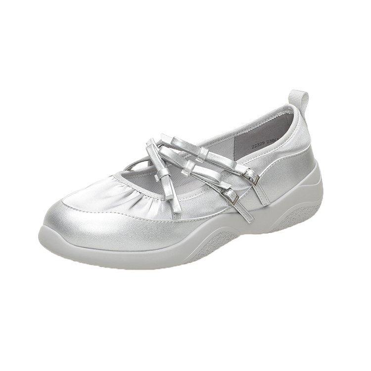 

Туфли Мэри Джейн с мягкой подошвой и серебристым бантом 40 серебряный