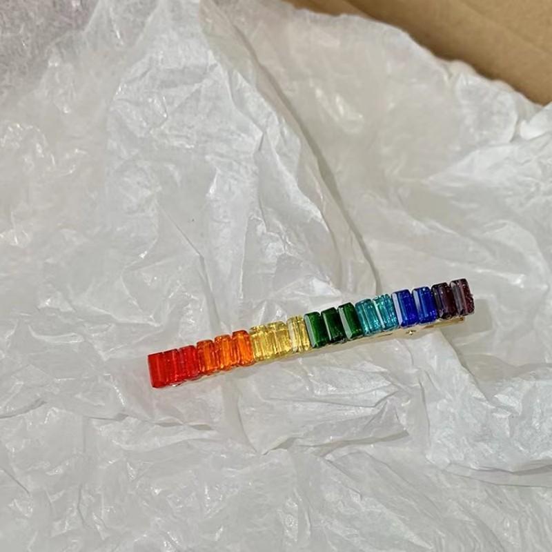 1PC Lucky Rainbow Delicate Rhinodiamond Bangs Clip Forehead Broken Hair Clip Female Side Simple Duck Beak Clip Headwear