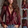Romantic Boho Deep V-neck Paisley Ruffled Chiffon Shirt