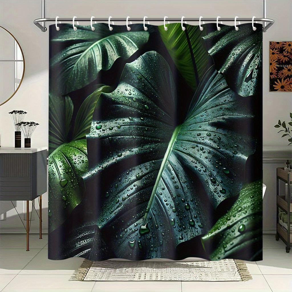 

Realistic Monstera Leaf With Water Droplets Shower Curtain 1Pc With 12 Hooks For Bathroom Home Decor Polyester 2D Flat Print W60H190(CM)-1 Pcs