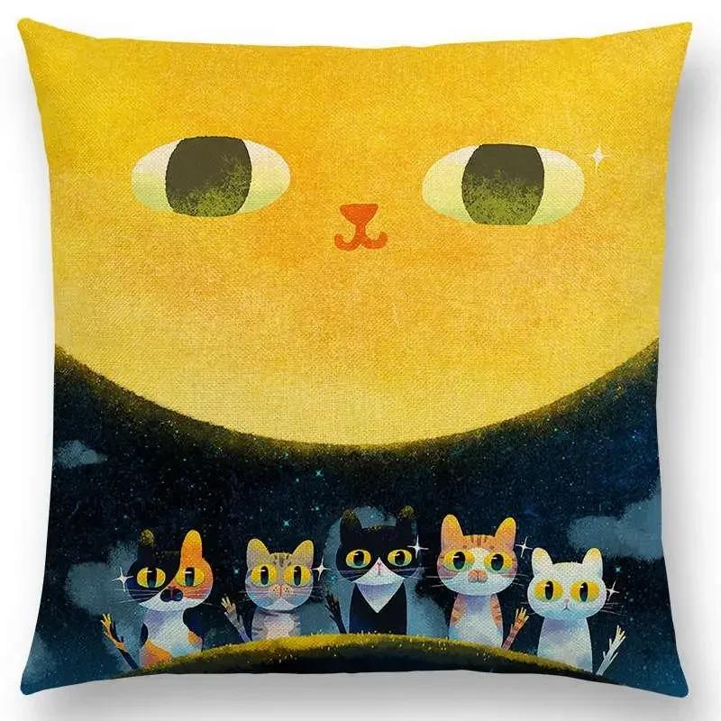 Cute Cartoon Animal Kitten Fantasy Elk Beautiful Girl Forest Shining Star Cushion Cover Sofa Pillow