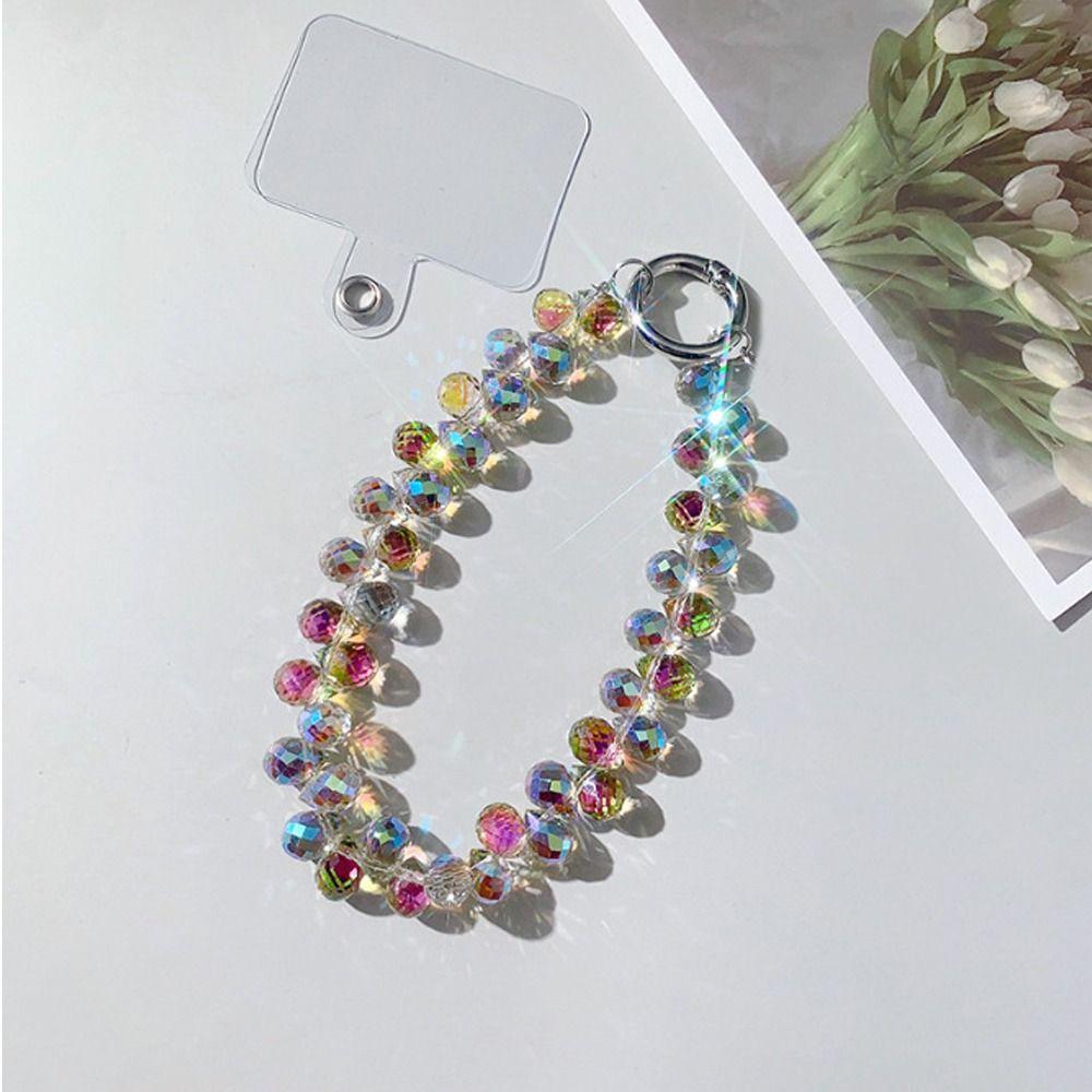 Chaveiro de contas de cristal transparente, bolsa destacável, pingente, cordão criativo para telefone para mulheres e meninas
