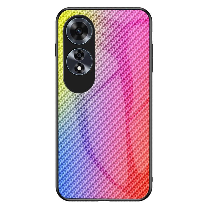 

For Oppo A60 4G Case Anti-Scratch Tempered Glass Phone Cover Carbon Fiber Texture Colorful Fiber