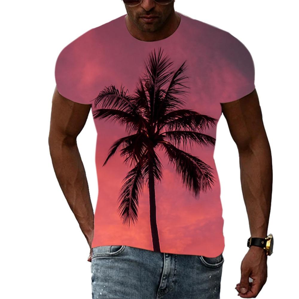 Sommer Herrenmode Persönlichkeit T-Shirt Palme Grafik 3D-Druck Hübsch Lässig Trend Übergröße O-Ausschnitt Kurzarm Top