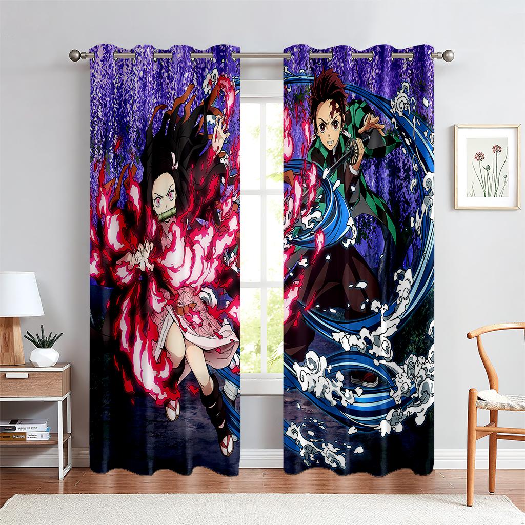 Cartoon Anime Character Curtains for Children's Room, Bedroom, Study, Window Decoration, Cheap, 2 Panels, 3D