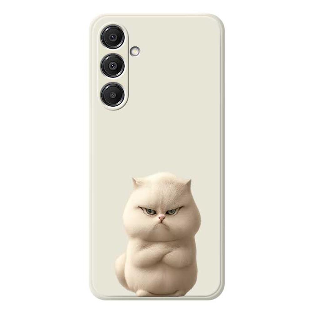 

For Samsung Galaxy A16 5G/4G Case Angry Cat Pattern Printing Straight Edge TPU Phone Back Cover Beige