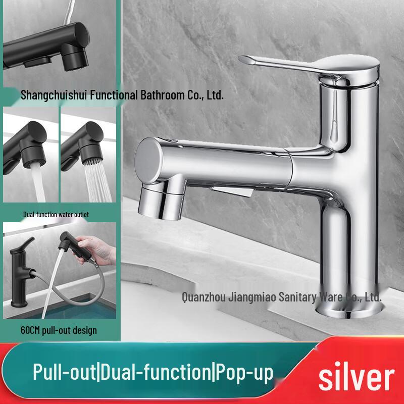 TLXT Crystal Silver Pull-Out Basin Faucet