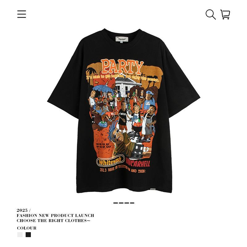 Ve Fun Top Printed Short Sleeve Loose Casual Cartoon T-Shirt High Street O Couple Character Rsize Male Tide