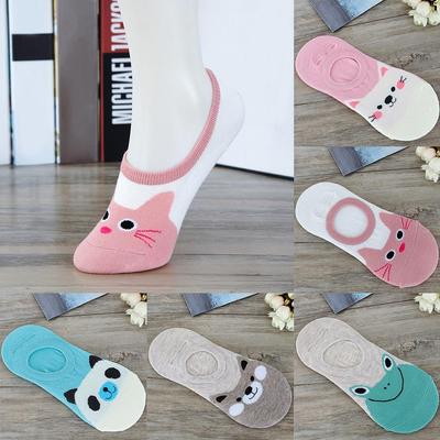 Unsichtbare Damen-Baumwollsocken, rutschfest, Loafer-Innenfutter, niedrig geschnitten, Tiermuster