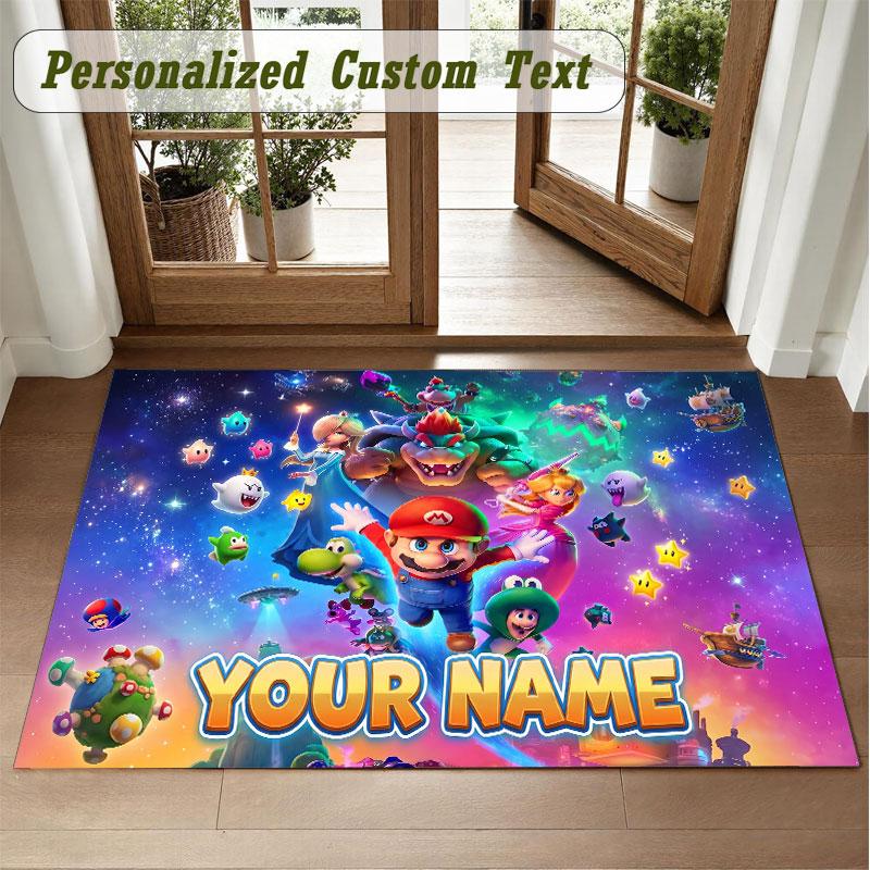 Crystal Velvet Square Rug Custom NameSuper Mario Pattern Non Slip Home Floor Decor Rug