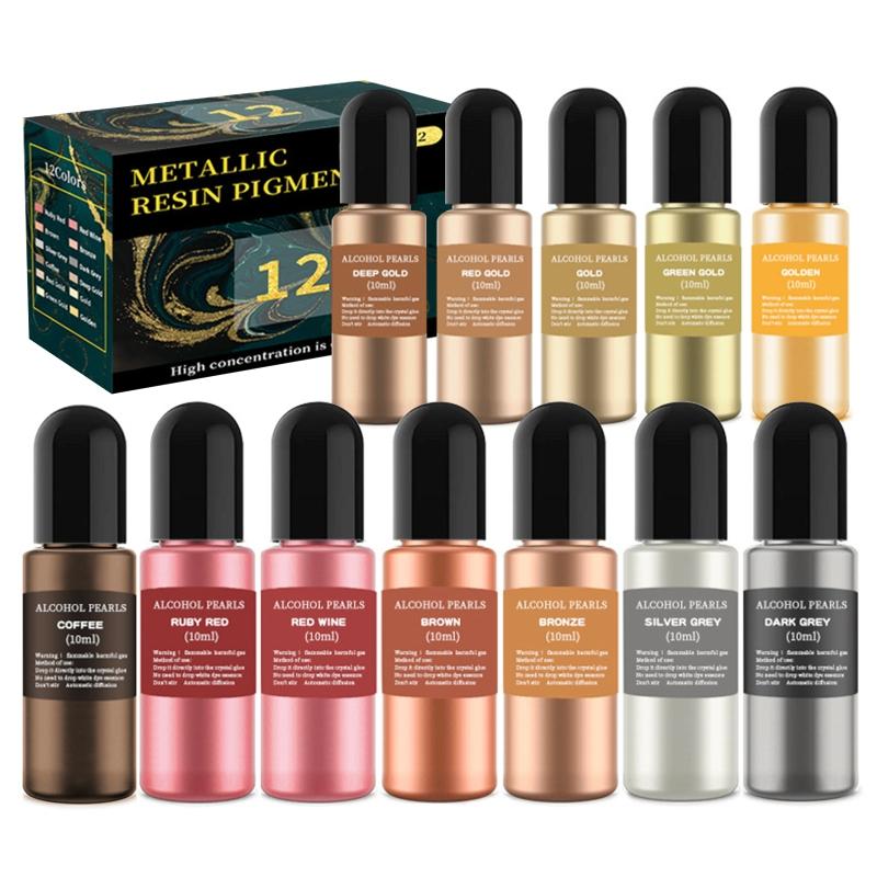 

Metallic Alcohol Ink Set 12 Color Concentrated Extreme Shimmer Alcohol-Based Inks for Epoxy Resin Acrylic Pouring Paint