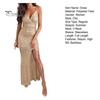 Lady Slip Dress V Neck Spaghetti Strap Backless Back Strapp Dress Zipper Closure Side Slit Sequin High Waist Maxi Dress for Wedding Birthday Party