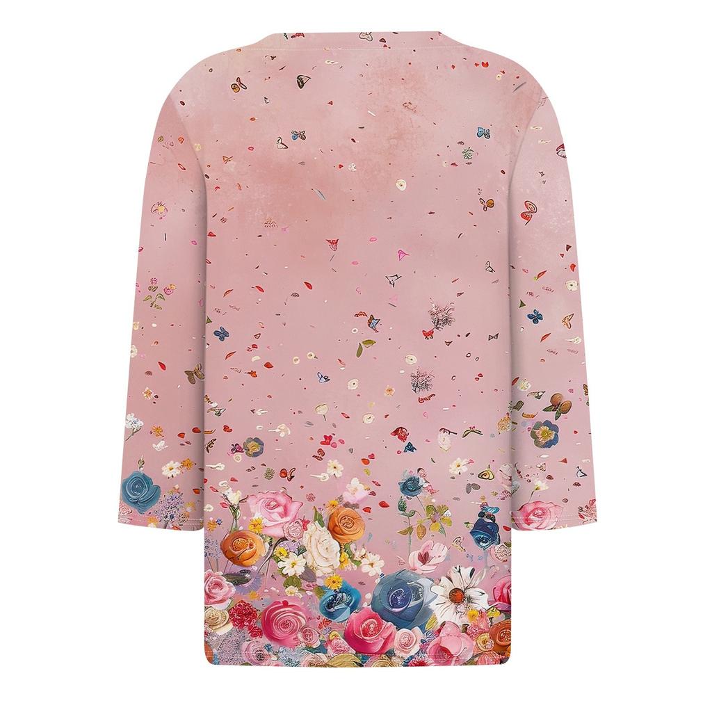 Damen T-Shirt Bedruckt 3/4 Ärmel Alltagsmode Wochenende Basic V-Ausschnitt Normales Oberteil