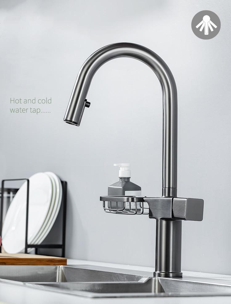 

Tuqiu Выдвижной кухонный кран Матовый золотой кухонный смеситель для мойки кухонный кран для раковины вращающийся с держателем для корзины серый