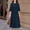 ZANZEA Women Elegant Round Neck Casual Half Sleeve Lace Splice Dress