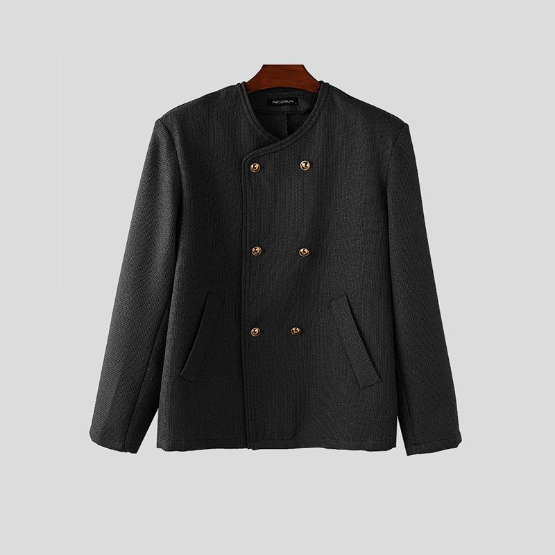 

INCERUN Весна Мужской Кардиган с Круглым Вырезом И Длинными Рукавами Блейзер Пуговица Текстура Пальто 2XL чёрный