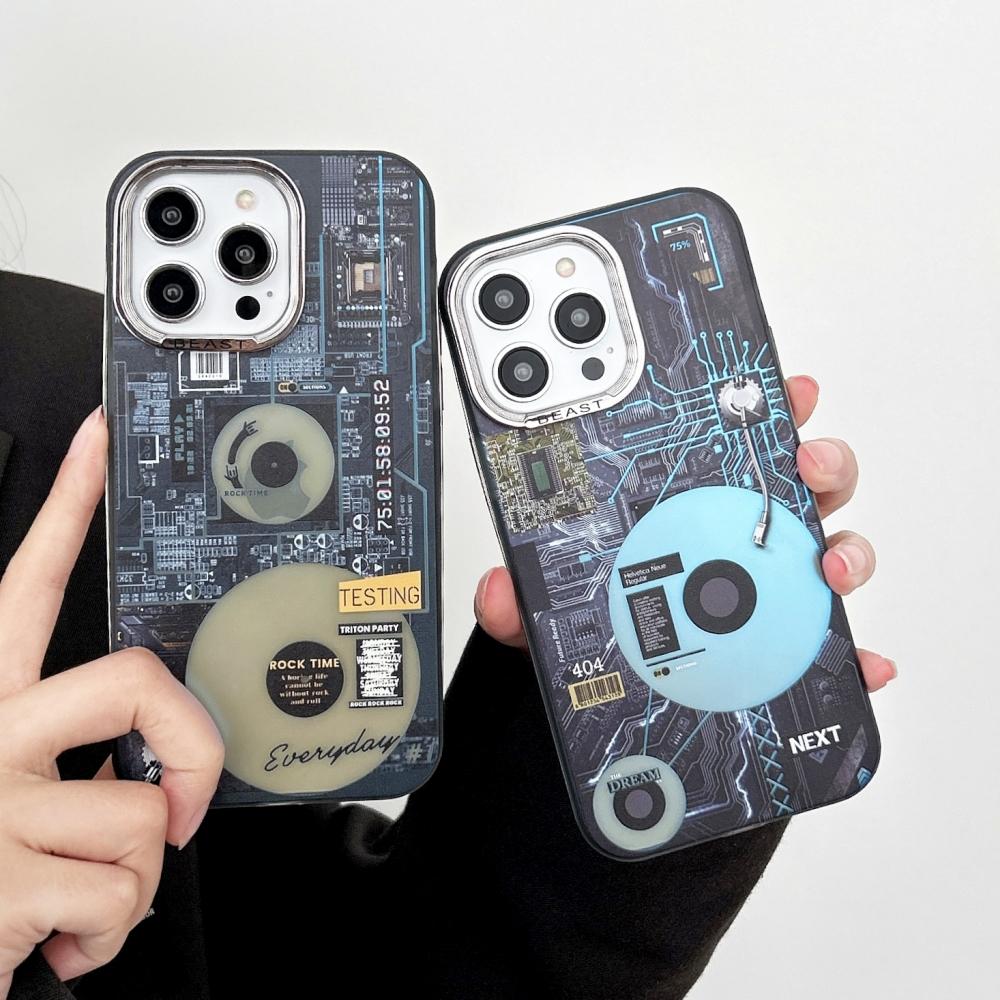 

Для iPhone 11, 12, 13, 14, 15, печатная плата CD-плеера, ретро-узор, 2 в 1, гальваническая пластиковая рамка, съемный чехол для телефона из силиконового материала