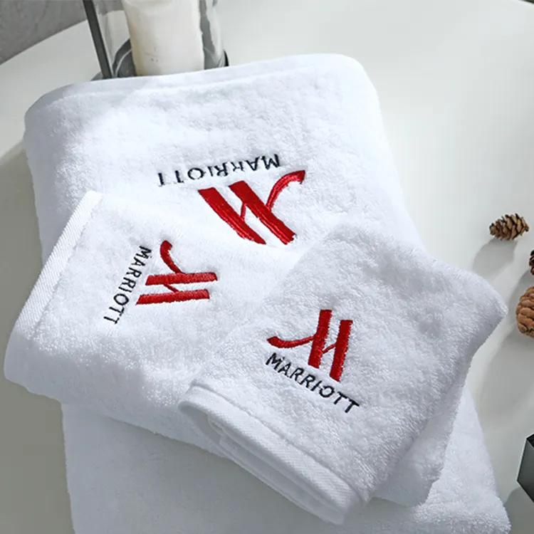5 Star Hotel Face Hand Bath Towel Set 100% Cotton White Custom Logo Quick Dry Woven Solid Color Square Design