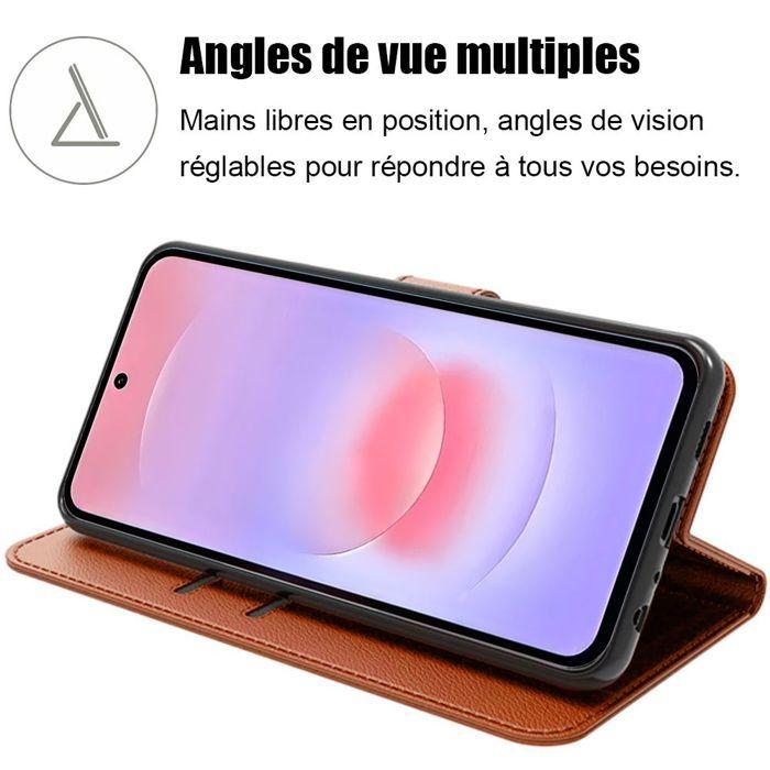 Coque pour Samsung Galaxy A37 5G, Protection Rabat Cuir Synthétique Antichoc Anti-Rayures Marron