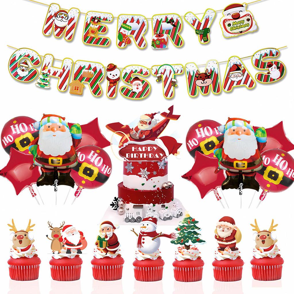 Christmas Party Disposable Set: Plates, Cups, Napkins, Banners, Cutlery