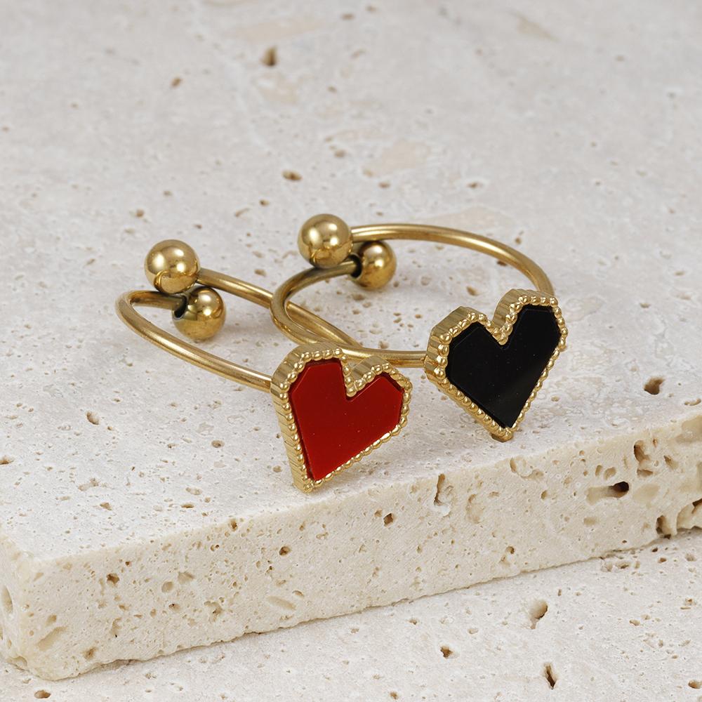 Fashion Stainless Steel Heart Shaped Rings For Women Classic Adjustable Size Gold Color Ring Wedding Party Jewelry