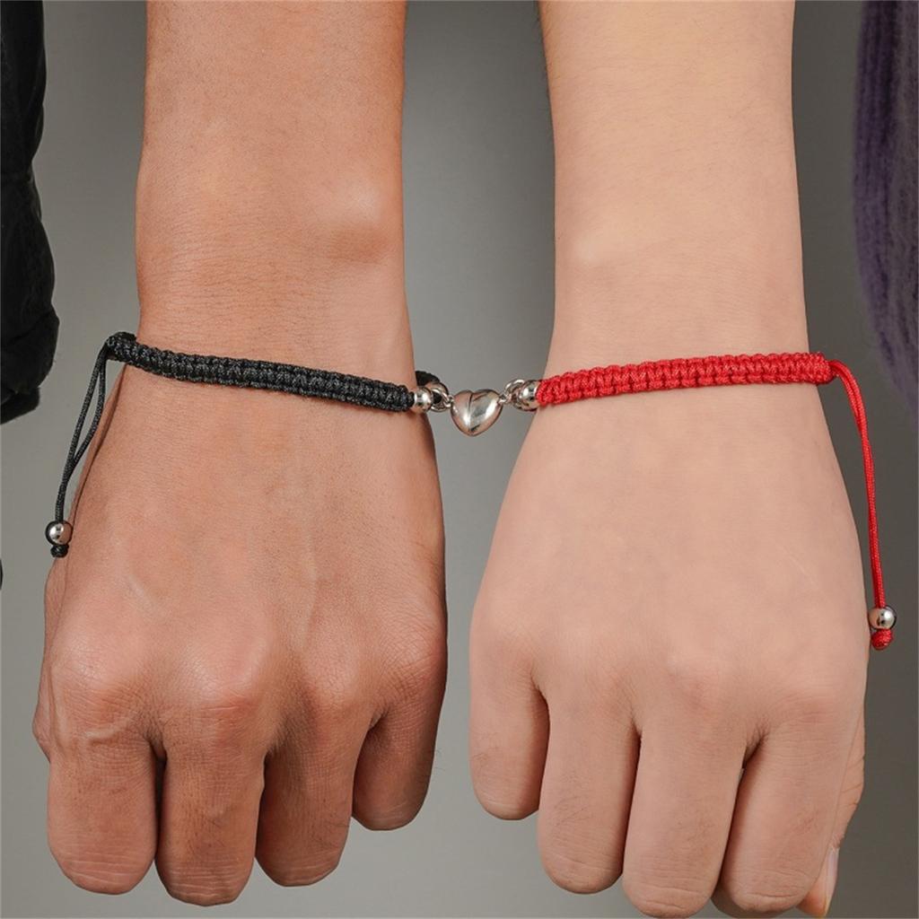 2Pcs/Set Magnetic Heart Attract Couples Love Bracelets For Women Men Handmade Braided Rope Adjustable Wristband Bracelet Jewelry