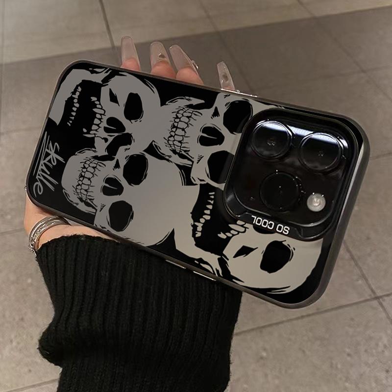 Four Spooky Skull Patterns Phone Case For iPhone 14 13 12 11 15 16 Pro XS Max 8 7 Plus X XR 12 Mini Plating Shockproof Cover