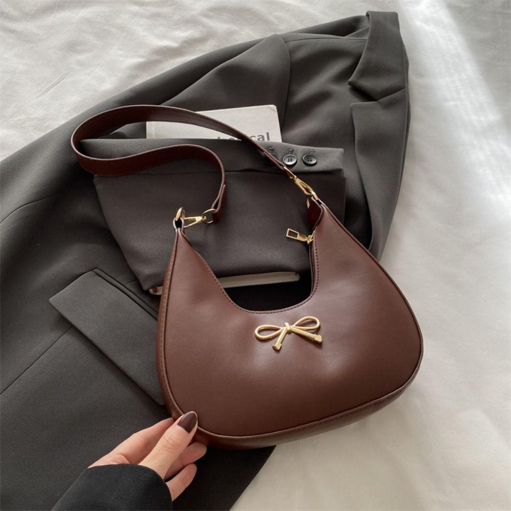Handbag Bow Shoulder Bag PU Leather Crossbody Bag Casual Crescent Bag  Travel