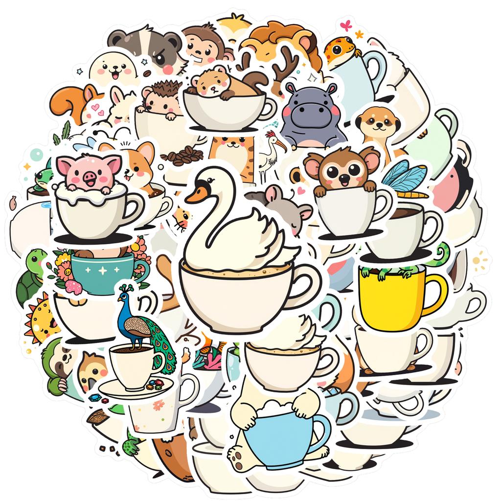 35-100pcs Animal Cup Sticker Album Scrapbooking Decoration Sticker Kawaii Stationery Teacher Reward Stickers Deco Luggage Laptop