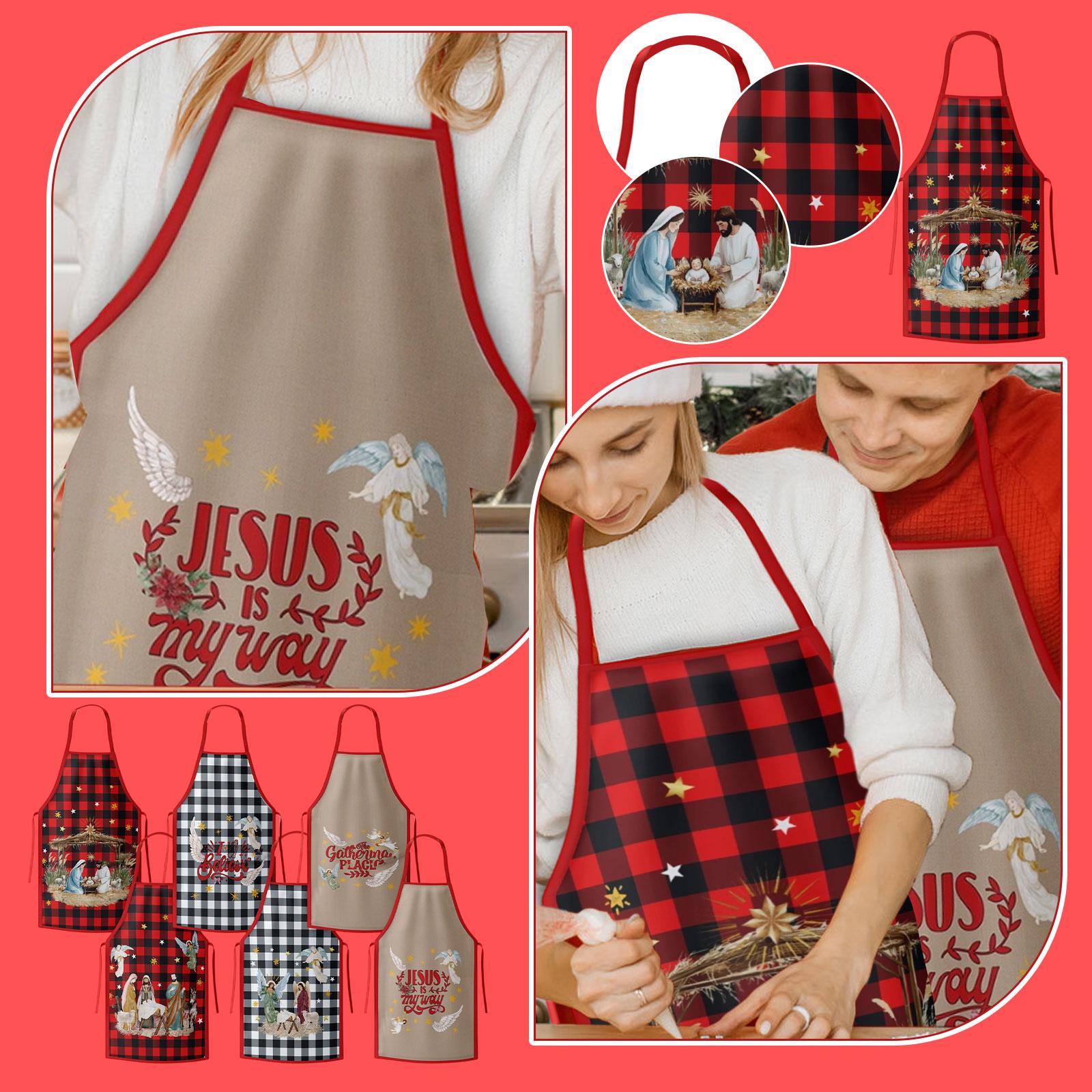 

Christmas Print Apron Indoor Home Party Decoration Kitchen Christmas Decoration One Size