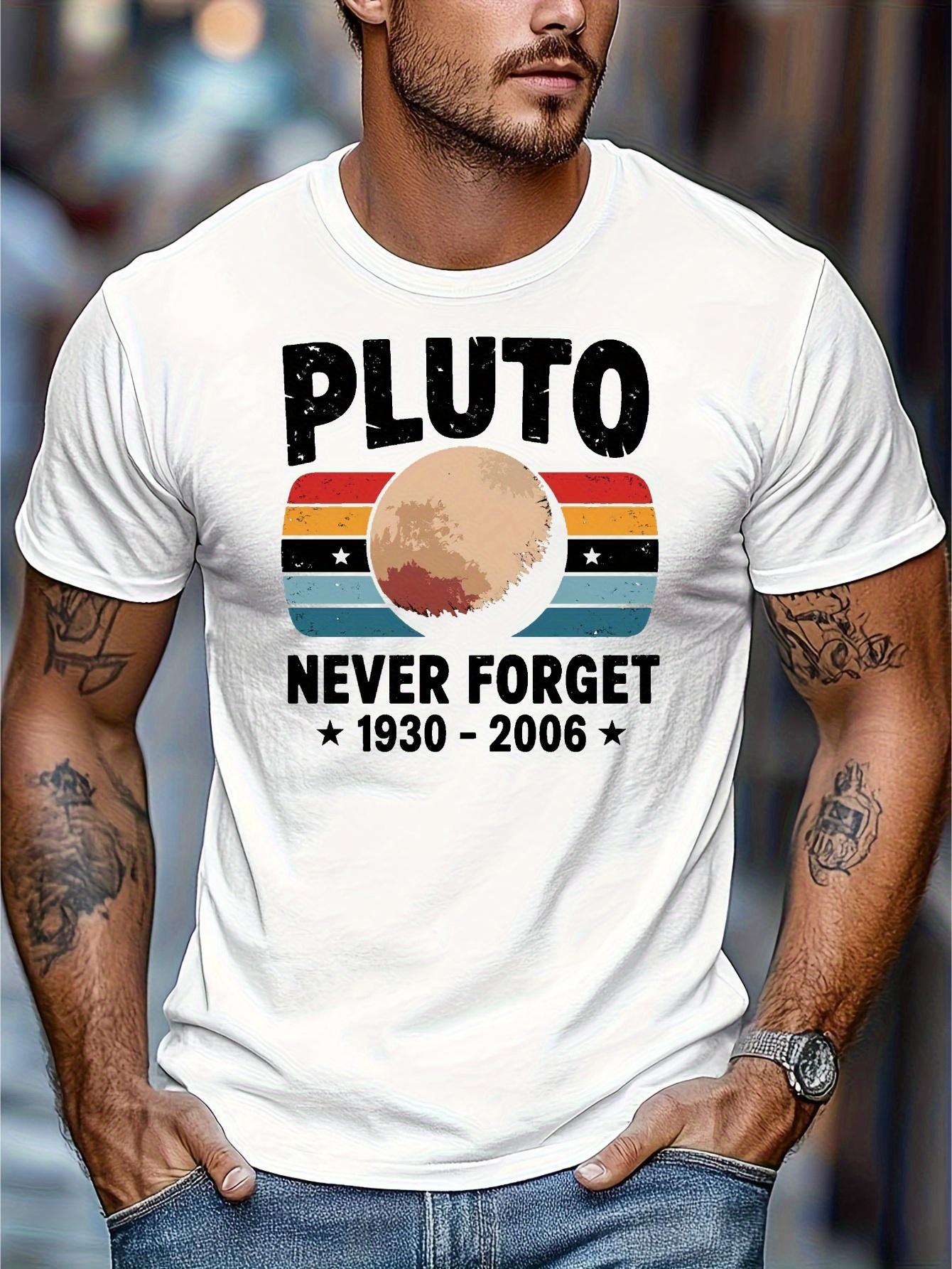 72321 Cotton Blend T-shirt - Black Retro Space Graphic Print with Pluto & NEVER FORGET 1930-2006 Design XXXL
