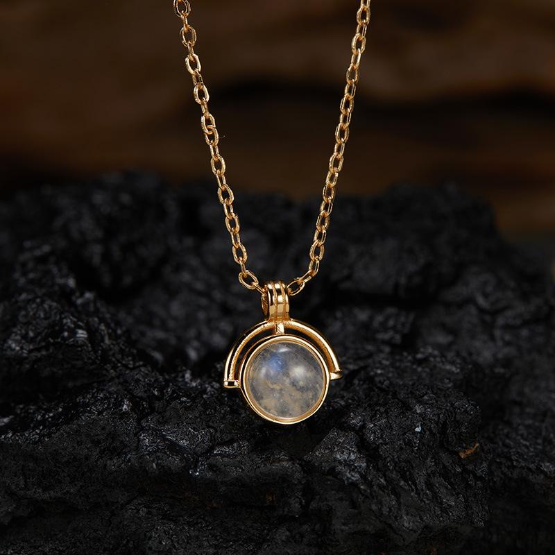 Simple And Stylish Design Colored Treasure Necklace Women'S S925 Sterling Silver Natural Red Agate Tiger Eye Aquamarine Moonstone Pendant