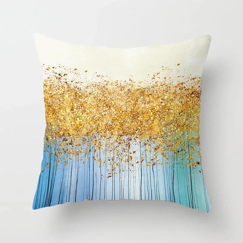 Black Gold Drawing Leaf Elk Tree Bird Butterfly Printed Square Pillowslip Polyester Cushion Cover Pillowcase Living Room Home