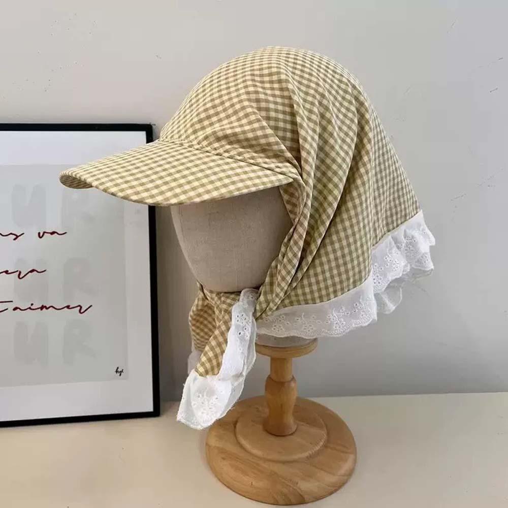 Driving Rural Style Headscarf Baseball Hat Plaid Cotton Triangle Headscarf Hat Soft Sunshade Scarf Peaked Cap Summer Outing