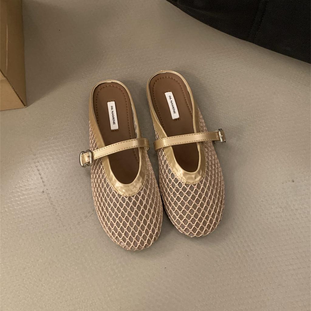 Fashion Bailamos Fashionable Mesh Women's Slipper Ballet Mary Jane Shoes Summer Walking Shoes Round Toe Buckle Flats Mujer