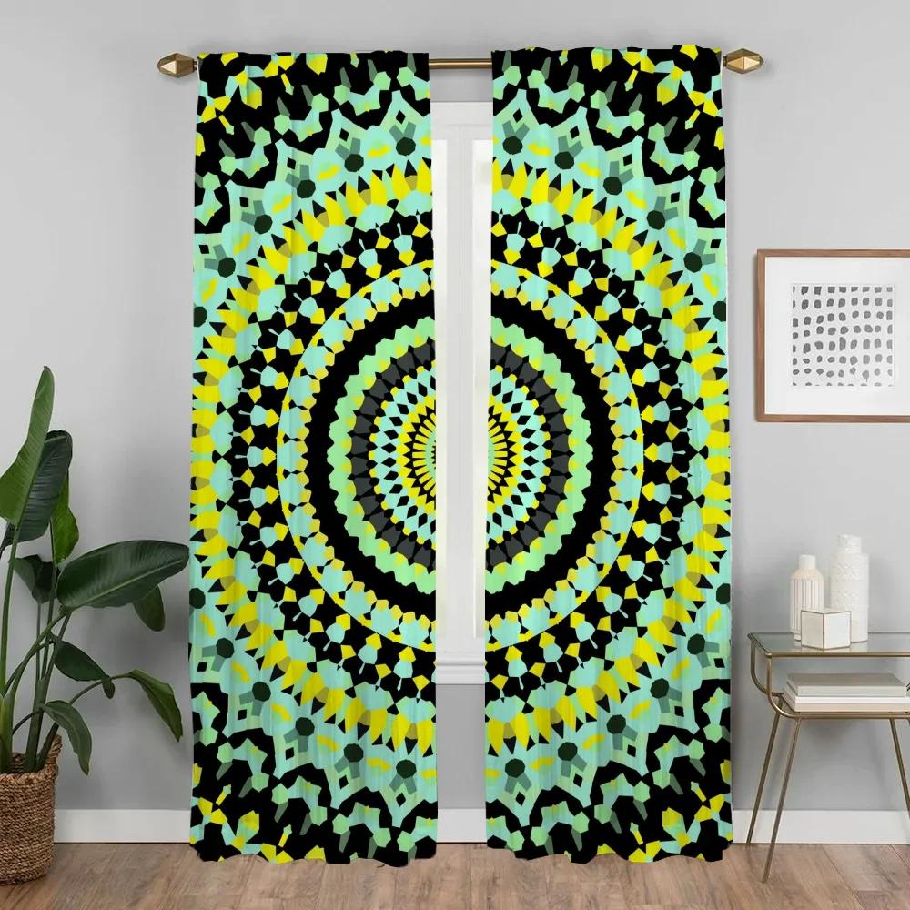 Window Curtain for Room 2 Panel Trippy Vibrant Mandalas Kitchen Curtains Halloween Decoration Shades Tulle for Bedroom Partition