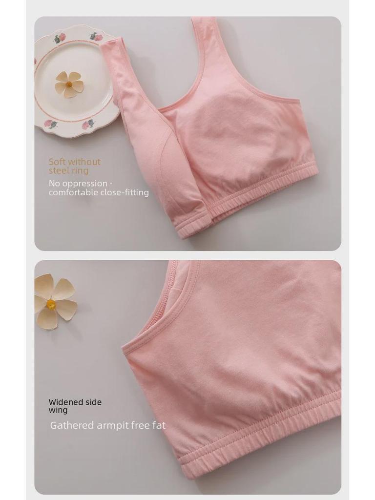 Sutiã de Algodão Puro Estilo Pastoral Zhangyan: Copo Grande, Fivela Frontal, Costas Largas, Confortável e Respirável para Mulheres de Meia-Idade e Idosas.