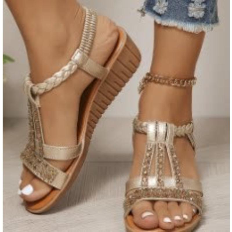 Summer New Flat-bottomed Rhinestone Fish Mouth Sandals Women's Large-size Women's Shoes