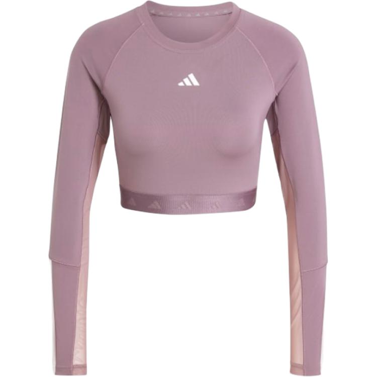 

Adidas Aeroready Hyperglam Тренувальна смугаста укорочена футболка з довгим рукавом реглан Жіночі топи Колір Shadow-Fig IX3244 2XL