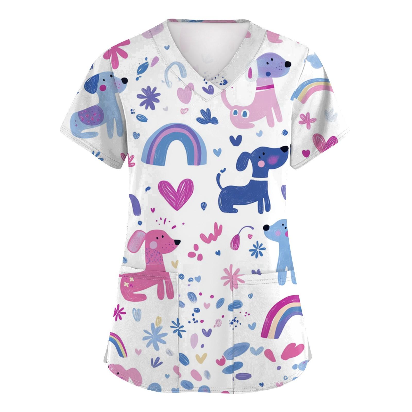 

Женская модная футболка с короткими рукавами и v-образным вырезом с принтом, маленькая рабочая футболка с карманами XL белый