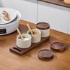 Pot à assaisonnement en céramique style japonais avec couvercle, plateau à cuillère, boîte à assaisonnement, récipient à épices pour restaurant