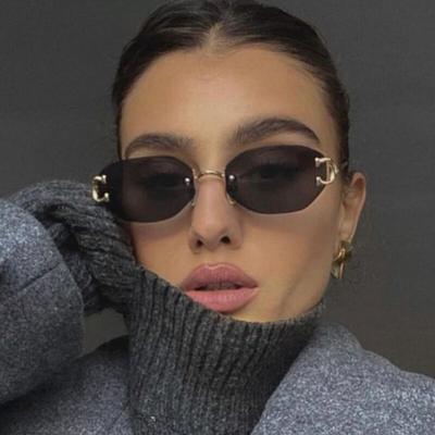 Trendy Rimless Sunglasses For Men Women Sexy Small Square Sun Glasses Outdoor Traveling Metal Frame Frameless Polygon Eyewear