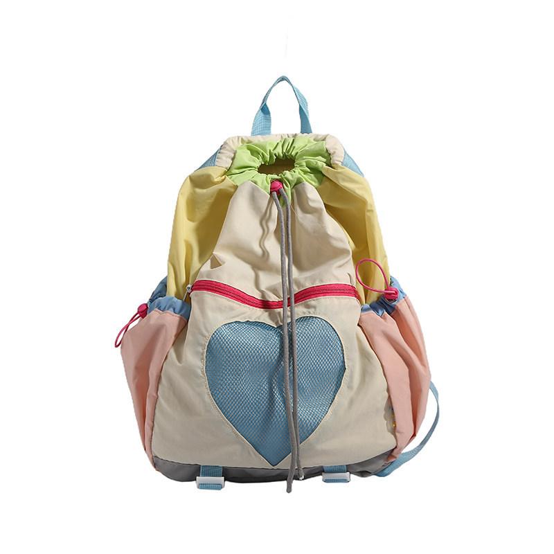 Schoolbag Backpack Female Travel Lightweight High Value Foreign Style High Sense Drawstring Backpack Female Contrasting Color Small Fresh Student