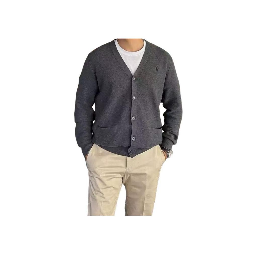 Polo Ralph Lauren Solid Color Pony Embroidered V-Neck Single-Breasted Long Sleeve Knit Sweater Men sweater Black 710920649-004