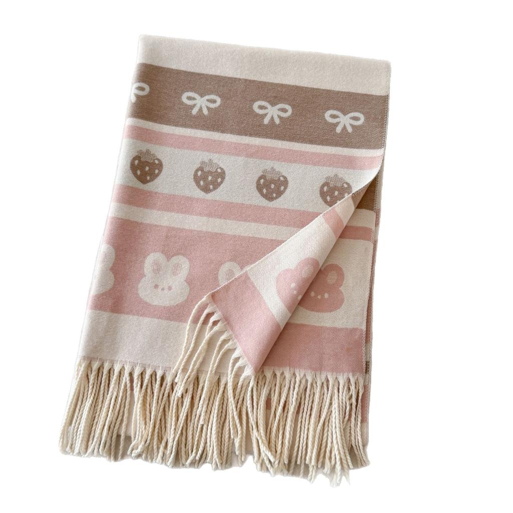 Korean cartoon cute rabbit scarf female autumn and winter atmosphere thickened warm imitation cashmere student scarf shawl dual-purpose