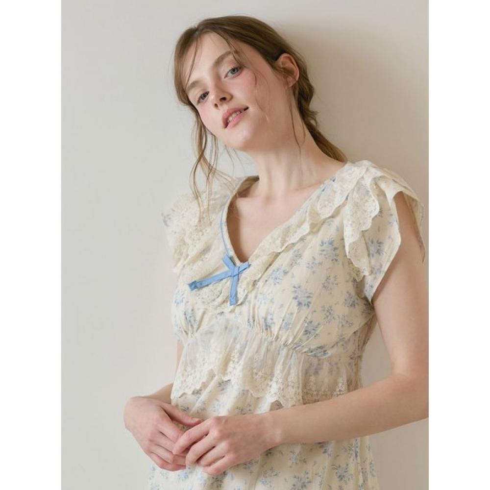 Lunaluz Women Blooming Cotton Bra Cap V Neck Short sleeVe Two Piece Pajama