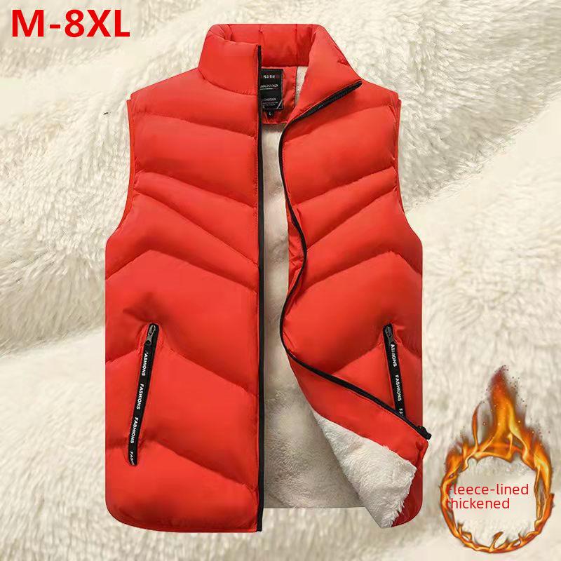 Men's Lambskin Stand-Up Collar Plus Size Korean-Style Vest - Thick, Warm, Velvet-Lined For Autumn/Winter.
