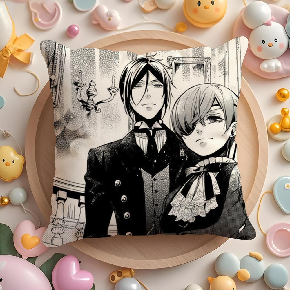 Pikpaka Anime Manga Black Butler Cushion Cover Plush Fabric Soft Double-Sided Printed Sofa Warm Winter Home Gift Pillow Cover